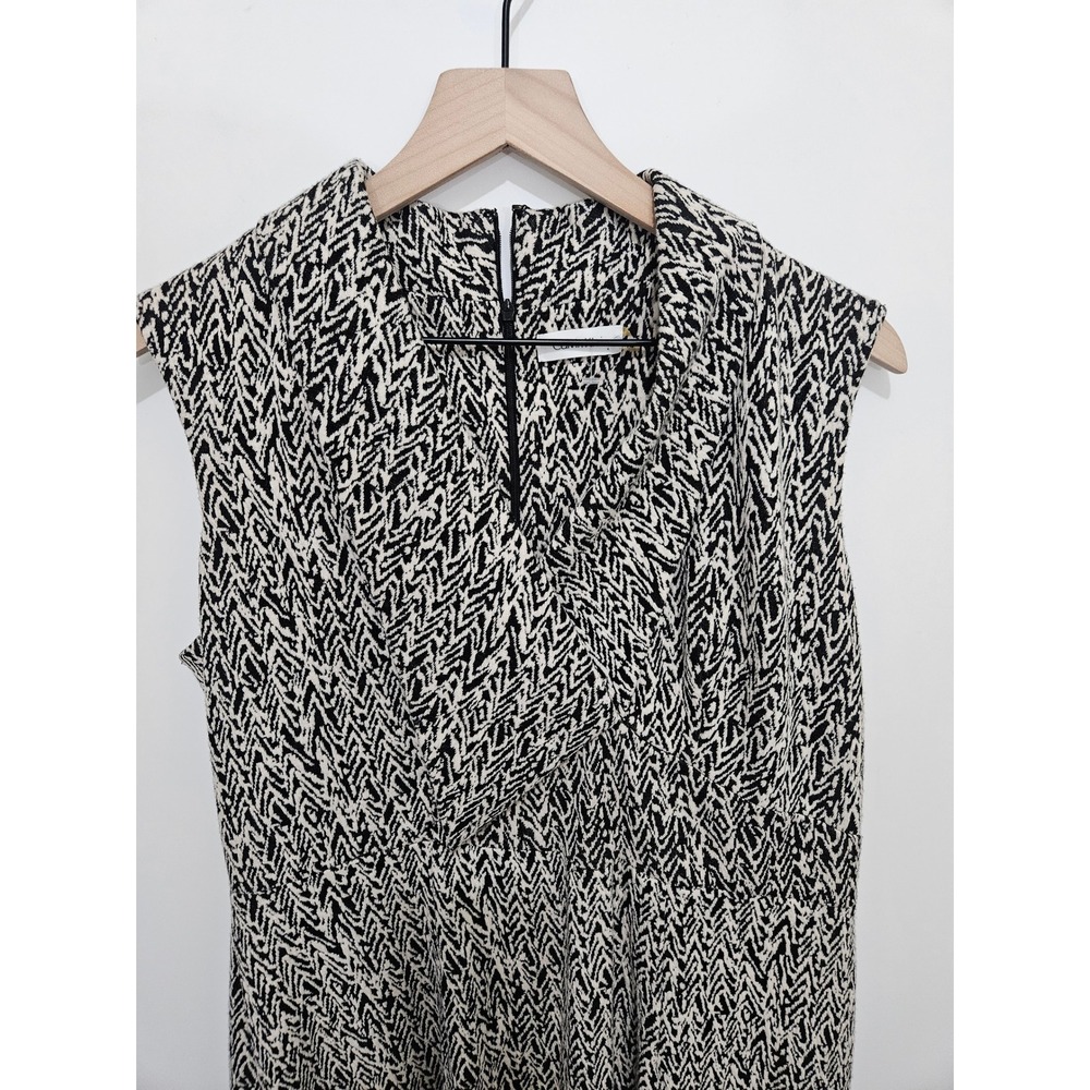 Calvin Klein Womens Black White Abstract Chevron Cowl Neck Sheath Dress Size 14 - Picture 3 of 6